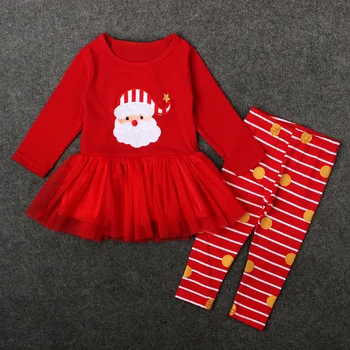 Nye 2020 Efteråret Jul Kids, der Passer Søde Santa Claus langærmet Stribet Hakama 2stk Passer Fashion Baby Pige Tøj Børnene Sæt