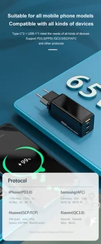 VOXLINK GaN 65W Hurtig Oplader USB-Oplader til Hurtig opladning adapter til Type-C Laptops MacBook, iPad, iPhone, Samsung, HUAWEI XIAOMI
