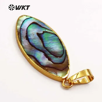 WT-JP037 Engros Mode Design abaloneskal Ovalt Vedhæng til Halskæde Naturlige shell vedhæng med 24k guld galvaniseret