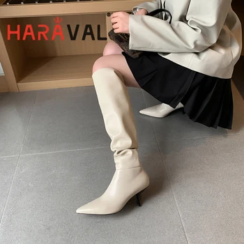 HARAVAL 2020 Mode Sexede Høj Hæl Kvinder Støvler i Efteråret Og Vinteren, Spids Tå bryllup Stilet Støvler i Læder Europæiske Og Amerikanske E34L