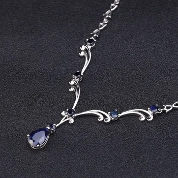 PERLE ' S BALLET Luksus 5.61 Ct Naturlige Blå Safir Ædelsten Halskæde til Kvinder 925 Sterling Sølv Vintage Fine Smykker