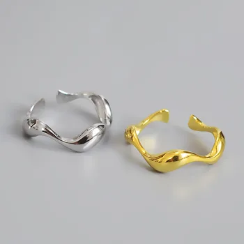 Silvology 925 Sterling Sølv Uregelmæssig Bølge Ringe Blank Minimalistiske og Elegante Åbne Tynde Ringe for Kvinder Fashionable Part Smykker