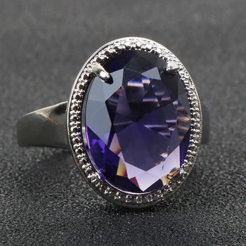 BIJOX STORY Ring 925 Sterling Sølv Smykker med Oval Form Ametyst Ædelsten Ringe til kvinder, bryllup, jubilæum part