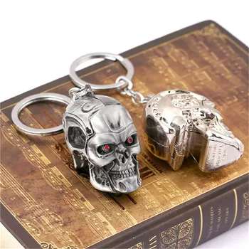 H&F 12pcs/masse Film Terminator Nøglering 3D Kraniet Metal Hoved Form Logo Key Chain Indehaveren Ring Bil Vedhæng Tilbehør Chaveiro