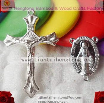 Sølv plating religiøse rosenkrans del, rosenkrans center,rosenkrans krucifiks,rosenkrans charme,Mirakuløse Mary Medal med italien jesus kors