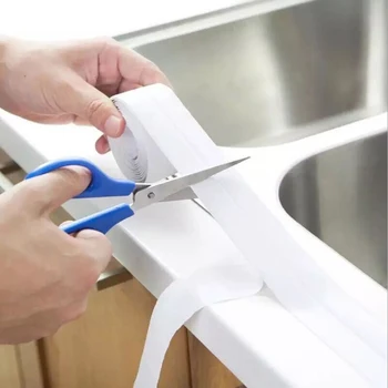 Badeværelse Klistermærker Brusebad Vask Badekar Forsegling Strimmel Tape Hvid PVC selvklæbende Vandtæt Wall Sticker til Badeværelse Køkken