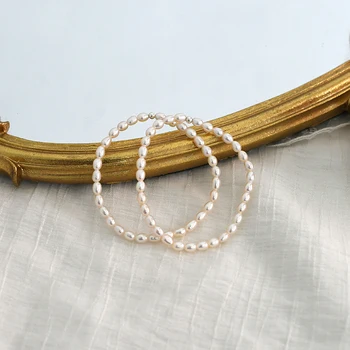 ASHIQI 3-4mm Virkelige naturlige ferskvands perle armbånd af 925 sølv perle elastiske reb smykker mode kvinder