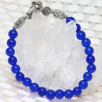 Semi-ædle blå kalcedon jades gør diy armbånd rund 6mm perler bryllupper gaver af høj kvalitet smykker at gøre 7,5 tommer B1954