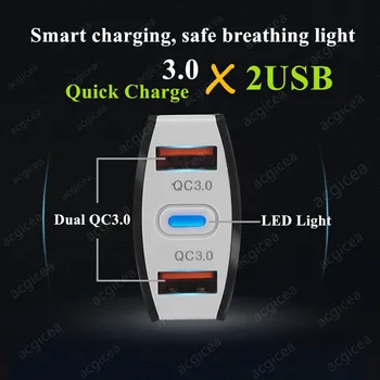 LED Bil Oplader til Hurtig Opladning QC 3.0 7A Til Mobiltelefon 2 Ports USB-Oplader til Hurtig Opladning Adapter Til iphone xiaomi bil-oplader