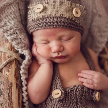 Nyfødt Fotografering Rekvisitter Retro Photo Shoot For Baby Drenge Spædbarn, Hat, Bukser, Hæklet Og Strikket Tøj, Tilbehør Kostume-Outfit