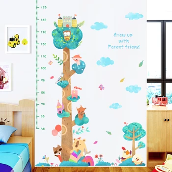 Skov Træhøjde Måle Wall Stickers Til Børn Værelser Dyr Abe Barn Vækst Chart Vægoverføringsbillede Tegnefilm Baby Room Decoration