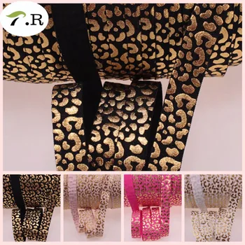 4 Farver Guld Folie Leopard print FJENDE bånd 5/8 gange i løbet af elastisk med gepard, 50 m/masse Gratis fragt