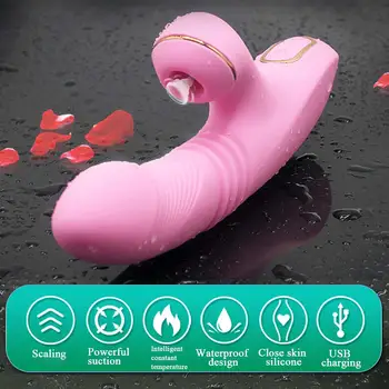 Vandtæt, Blød Silikone Slikning Tungen Vibrerende Dildo Massageapparat Skeden Stimulator sexlegetøj til kvinde Med Varme Funktion