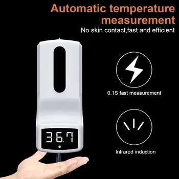 2 i 1 K9 Infrarød Termometer vægmonteret 1000ml Automatisk sæbedispenser Digital Pande Hånd Temperatur Med Feber Alarm