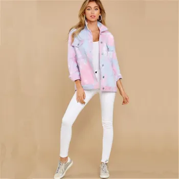 2020 nye pink pels kvinders langærmet slim-montering af originale ophold stil, casual mode tie dye jakke