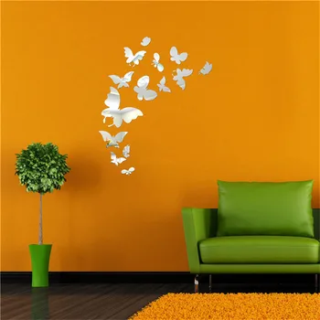 Mode butterfly Frame Væg Ur Spejl Overflade Wall Stickers til Børn Soveværelse 3D DIY vægdekoration Aftagelig Kunst
