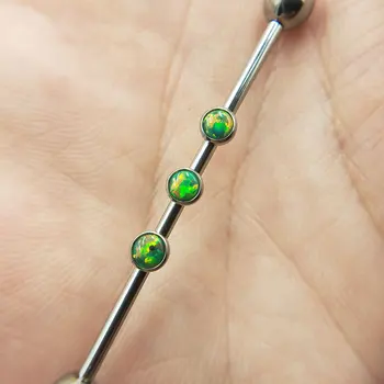 14G Implantat Klasse Titanium ASTM F136 6AL-4V-Eli Bezel Sæt Industrial Barbell Body Piercing Smykker med Opal CZ Perle og Perle