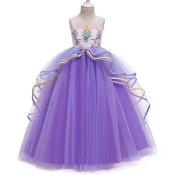 Nye Elegante Børn Kjoler For Piger Bryllup Festspil Birthday Party Prinsesse Kjole Broderet Applicerede Unicorn Lang Piger Dress