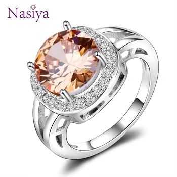 Nasiya Luksus Smoky Quartz Ringe Til Kvinder Sølv 925 Smykker Runde Skabt Gemstone Ring Fashion Bryllup Part Gave Champagne