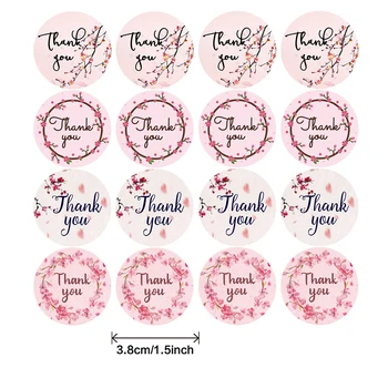 Pink Cherry Blossom Tak Klistermærker Label 500pcs 3,8 cm Bryllup Part Gave Business Emballage Dekoration, Klistermærke, Brevpapir