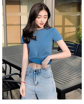 J374-2020 sommeren nye koreanske kort bunden net shirt rød slank slankekur ensfarvet, kortærmet T-shirt kvindelige