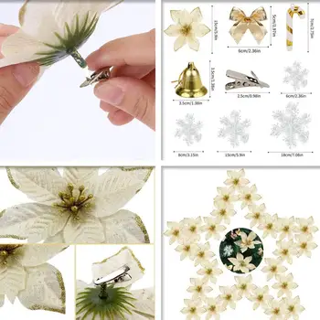 120pcs juletræ Vedhæng Plastik Blomst Simulering Blomst Sæt Vedhæng Hængende Ornamenter Håndværk Xmas Kunstige Blomster