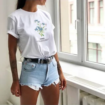 Sunfiz YF Blomster Print Toppe Kvinder 2020 Smarte Løs Rund Hals kortærmet Tee Afslappet Sommer Vintage T-Shirts Sød Harajuku Toppe