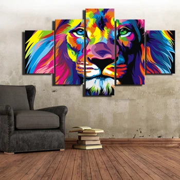 Akvarel Løvehoved Modulære Billeder Til Stue Væggen I Stor Størrelse Pop Lion Dyr Væg Kunst-Plakater Til Børneværelset