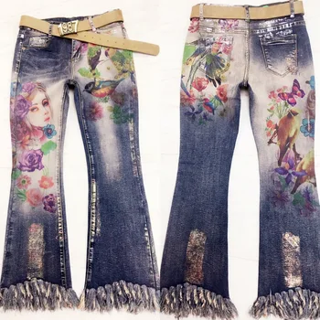 Kvinder Kæreste Elastiske Jeans Blyant Bukser 2020 Nye Denim Printede Bukser, Casual Bukser, Vintage Huller Rippet Kvindelige Kvast Bukser