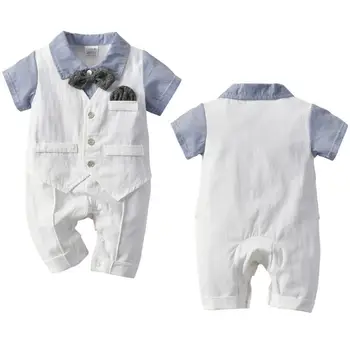 Nyfødte Barn Baby Drenge Sommer Tøj Lille Herre, der Passer til Barnedåb Formel Part Spædbarn Romper Buksedragt Outfits 0-24M