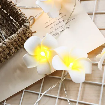 1-10M Hvid Violet klud frangipani bryllup led batteri string lys, Plumeria,garland,party,soveværelse indretning