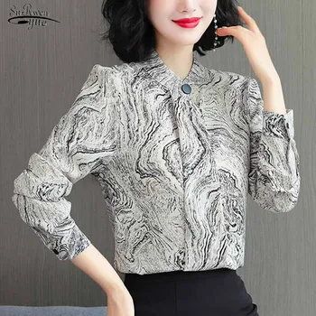 2021 Efteråret Mode Kontor Dame Plus Størrelse kvinde ' s Bluse med Print Pullover med Lange Ærmer, Elegante Damer Shirt Blusas Mujer 10464