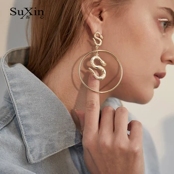 SuXin øreringe 2020 ny simpel snake retro-formet runde øreringe til kvinder længe alloy vedhæng, øreringe og smykker gave
