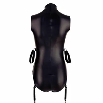 M-XXL Black Wet Look Latex Catsuit Sexet Imiteret Læder Crotchless Bodysuit Lynlås PVC, Lingeri, Kostumer, Cosplay Nat Clubwear