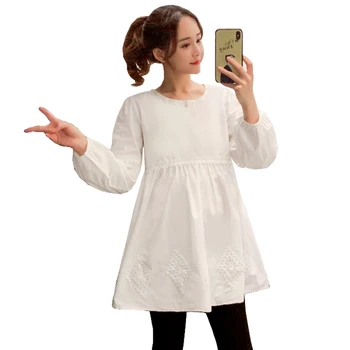 6602# Hvid Bomuld Barsel Bluse Foråret koreansk Mode Shirt Tøj til Gravide Kvinder Sød Graviditet Toppe Drop Shipping