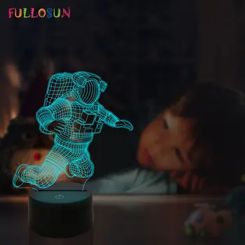 3D Astronaut Nat Lampe 7 farveskift LED Illusion Visuelle Nat Lys Kids Soveværelse Dekoration Sovende Lampe