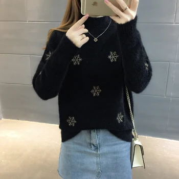 Kvinder Strik Sweater, Pullover, Nye Mode Efterligning Mink Cashmere Løs Plus Størrelse 3XL koreanske Hvidt Tøj Overdele