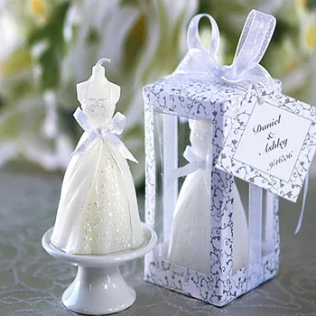Gratis forsendelse m.100 stk bryllup forsyninger dekoration fødselsdag, bridal shower fordel gaver bryllup bride dress stearinlys