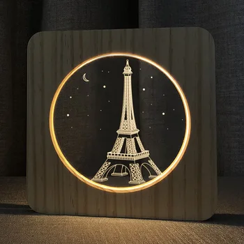 Acecorner 3D LED-Astronaut Eiffeltårnet Jorden Akryl, Træ-USB-Nat Lampe bordlampe Udskæring Lampe til Teenager-Værelse Dekorere