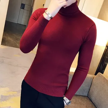 2019 Efteråret Nye herre Slim Fit Rullekrave Sweatere Pullover Mandlige Slim Fit Rullekrave Strikkede Pullovers Solid Farve Sweater M-2XL