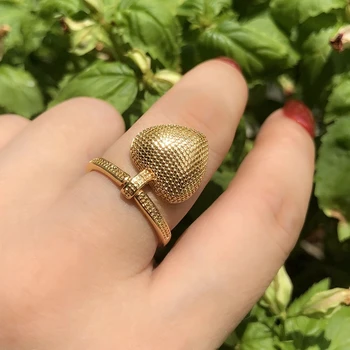 Guld Farve Ring For Kvinder Luksus Erklæring hjerte Form kobber Justerbar Ring, Bryllup, Engagement Dubai Punk Brude Finger Ringe