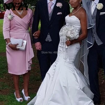 NYZY M305 Elegant 3/4 Ærmer, Flæser, Satin Pink Korte Kjoler til Brudens Mor 2020 Bryllup Part Kjole Formel Kjole