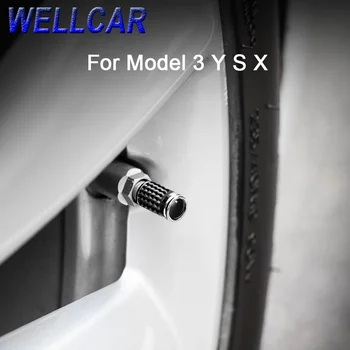 4stk Carbon Fiber Auto Bil Dæk Hjul Ventil Hætter Dække Logo Emblem Ventil Munden For Tesla Model S Model X Model 3 Tilbehør til Bilen