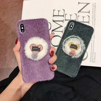 Luksus Glitter Pels cover Til iPhone 11 Pro Max 6 6s 7 8 Plus Soft Cover Plys-Furry Love Heart Phone Case For iPhone XS Max X XR