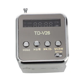 Sølv 3,5 mm Mini Bærbar musikafspiller Højttaler FM-Radio, USB-Micro SD-TF Kort