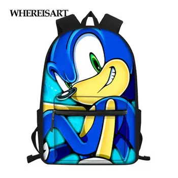 WHEREISART Tegnefilm Sonic the Hedgehog Udskrivning af skoletasker til Teenager Piger Drenge School-Rygsæk Mænd Kvinder Rygsæk Bookbags
