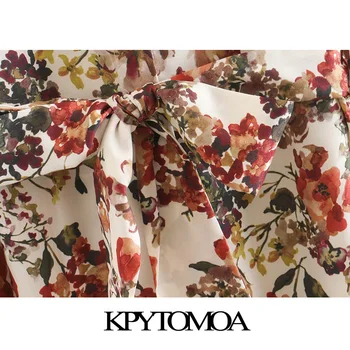 Vintage Elegant Blomster Print Bow Tie Vinger Maxi Kjole Kvinder 2020 Mode Revers Krave Lange Ærmer Kvindelige Kjoler Vestidos Mujer