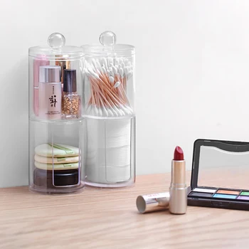 Klart Gøre Op Arrangør Akryl Opbevaring Makeup Box Cosmetic Organizer Vatpinde Stick Arrangør for Kosmetik Dobbelt Lag