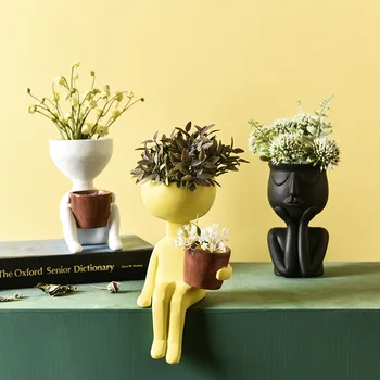 Kreativ Kunst Portræt Skulptur, Vase Flower Pot Haven Opbevaring Abstrakt Karakter Sukkulenter urtepotteskjuler Micro Landskab Indretning WF