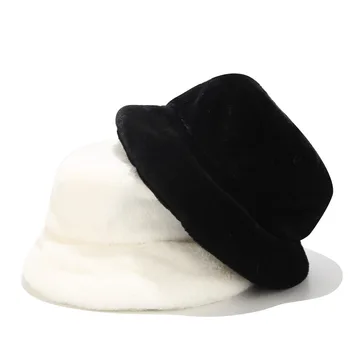 Pige Mode Solid Fortykket Blød Varm Fiskeri Hætte, Imiteret Pels Vinter Bucket Hat Til Kvinder Udendørs Ferie Hat Cap Dame Panama